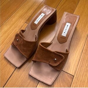 Miista Brown suede heeled sandals with a block heel